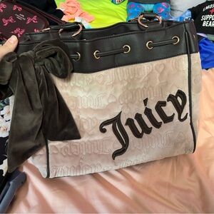 Juicy Couture Black and Cream Tote Bag with Drawstring Closure